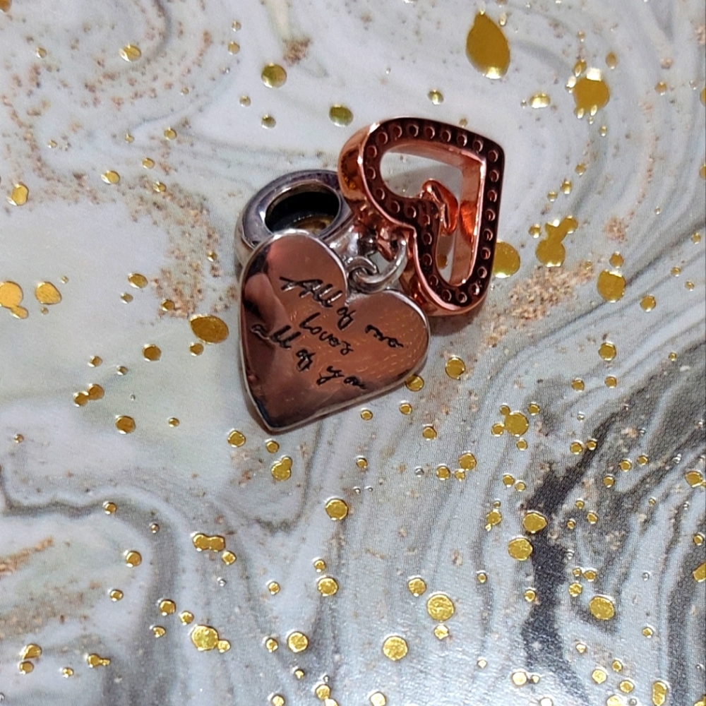 Rose Gold & S925 Duo Heart Pendant Charm